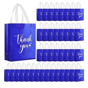 50pack Thank You Gift Bags with Handles Bulk Thank You Royal Blue, 10 x 8 x 4 In